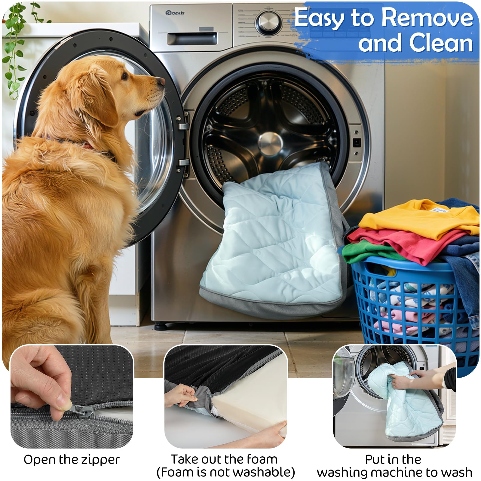 Q-Max>0,4 Lettino Rinfrescante per Cani, 44" x 32" Lettini Ortopedici per Cani Grande, Tappetino Rinfrescante Impermeabile per Animali Domesticicon Rivestimento Rimovibile e Lavabile, Blu