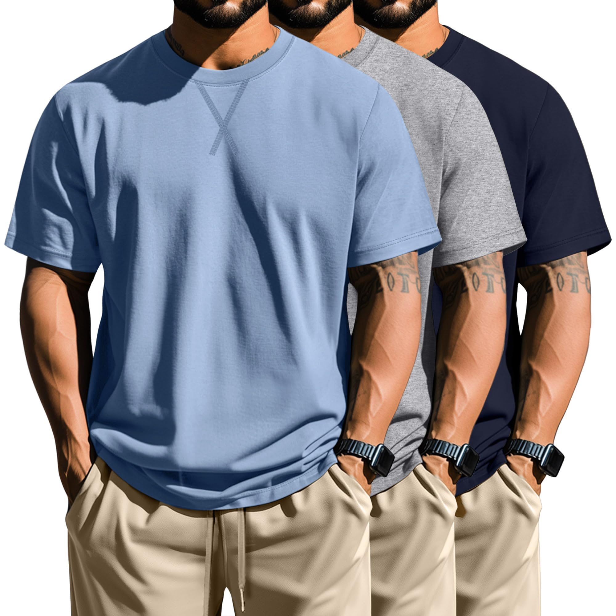 Neer 3 Pack Men's Big and Tall T-Shirts Cotton Short Sleeve Crewneck Plus Size Tee Shirts Hipster Longline Tops