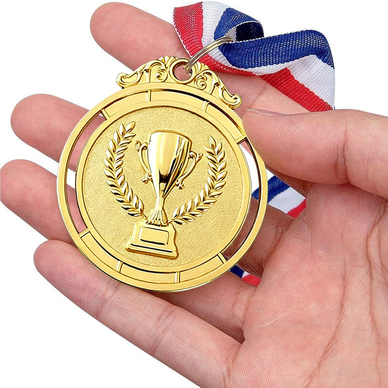 12 sztuk medali nagród, złote srebrne brązowe medale ze wstążkami na szyję, medale nagrody dla dzieci, na zawody, imprezy, sport, styl olimpijski