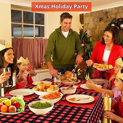 Miniatura 5 de PLULON Mantel de plástico a cuadros rojos y negros de búfalo a cuadros, mantel de invierno de Navidad, 53.9 x 107.9 in para decoración de mesa de