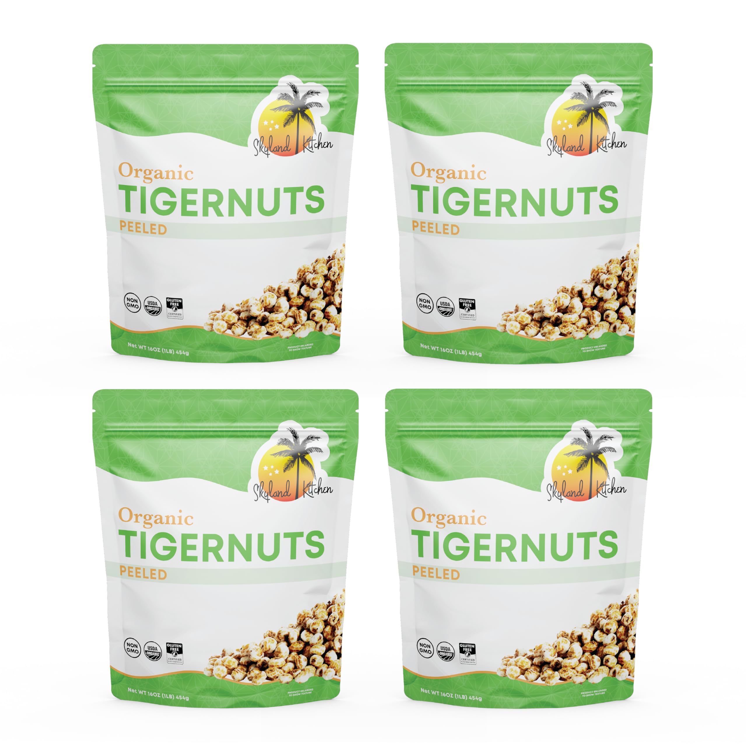 Skyland Kitchen Organic Peeled Tigernuts, Natural, Non-GMO and Gluten-Free, Raw Snack, Paleo, Keto and Vegan Friendly 4 x 16oz (Pack of 4)