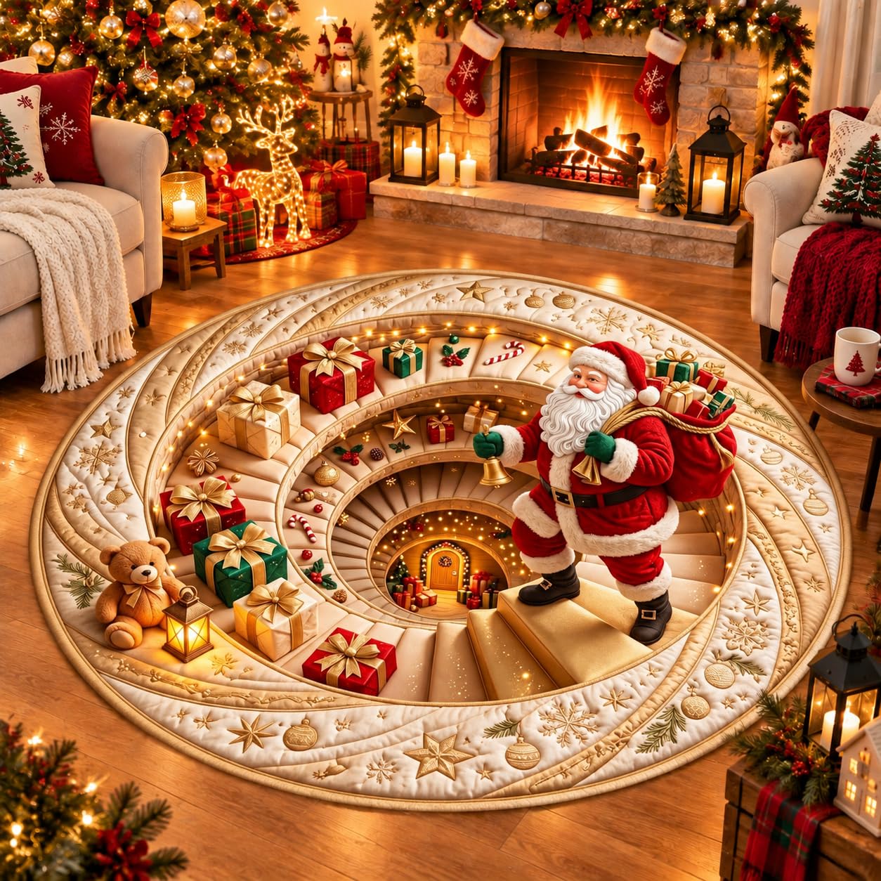 EastHedge 23.6/31.5/39.4/47.2IN 3d Christmas Rugs Optical Illusion Round Mat (F,120cm (47.2IN))