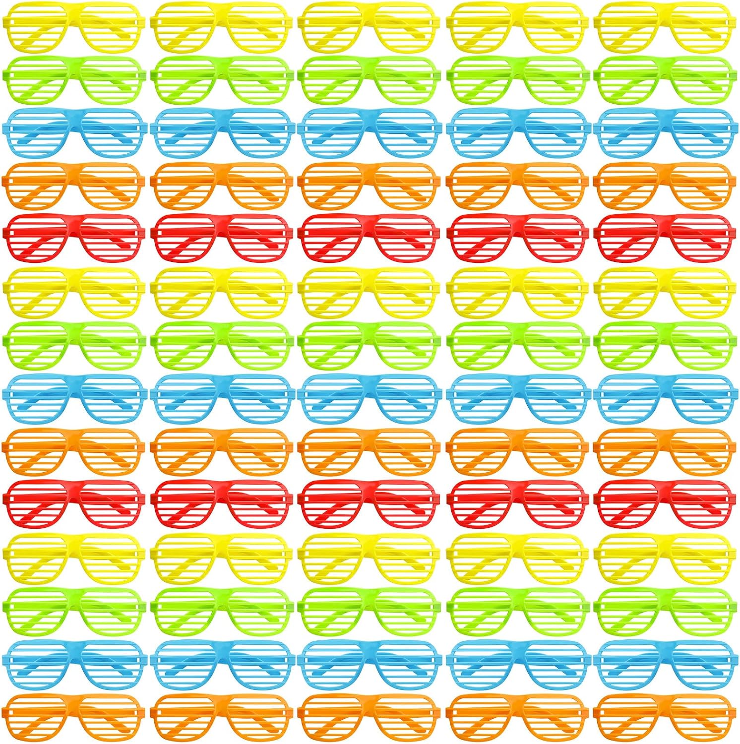 100 Pack Plastic Shutter Shades Glasses Bulk, 80's Style Slotted Shutter Shade Sunglasses, Neon Color Shade Glasses for Party Favors, School Gifts Teens Adults Birthday Supplies, Assorted Colors
