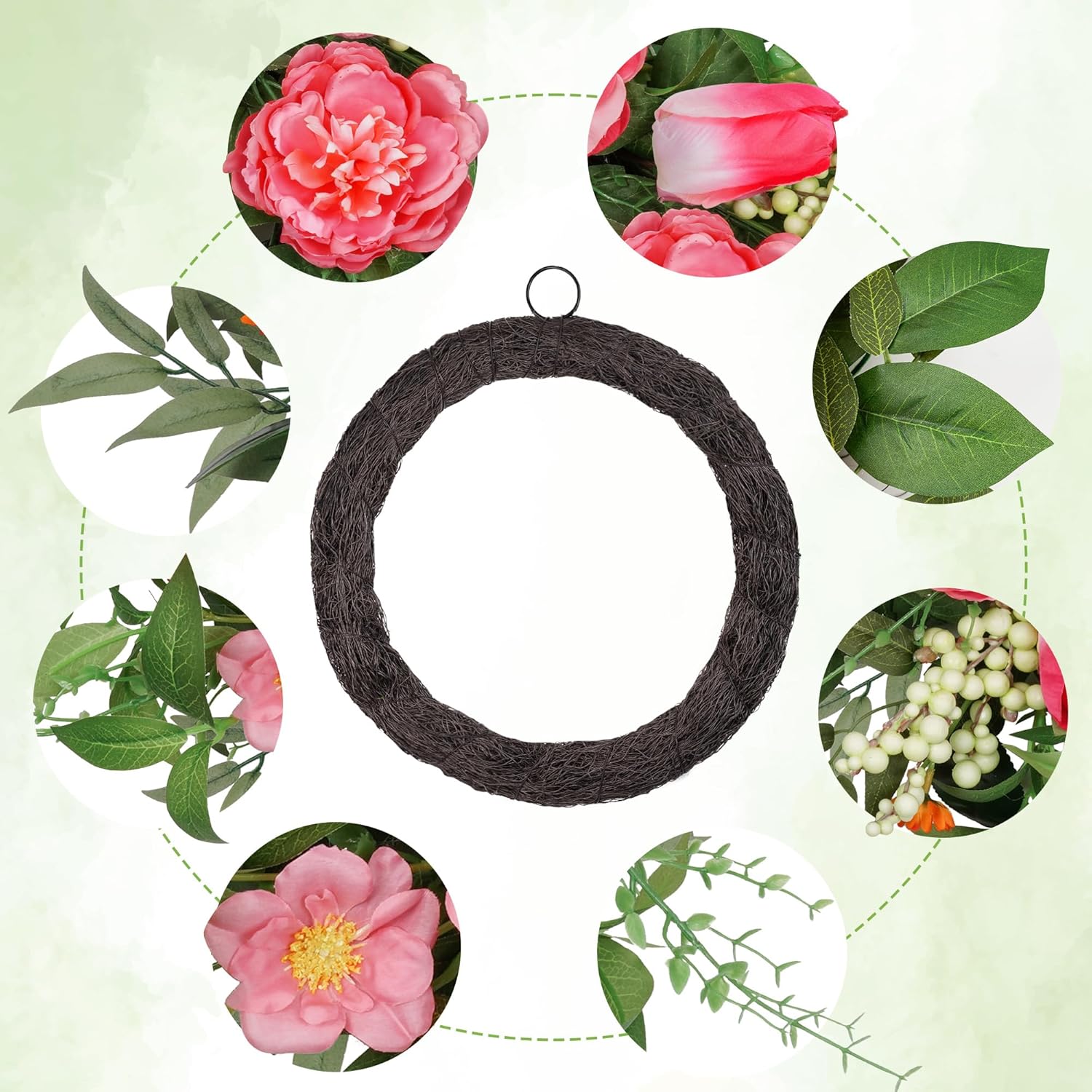 Vlorart 24 Inch Spring Summer Wreath Peony Wreath for Front Door with Pink Tulip, Eucalyptus Leaves, White Berries for Indoor Outdoor Wall Festival Home Farmhouse Wedding Decor