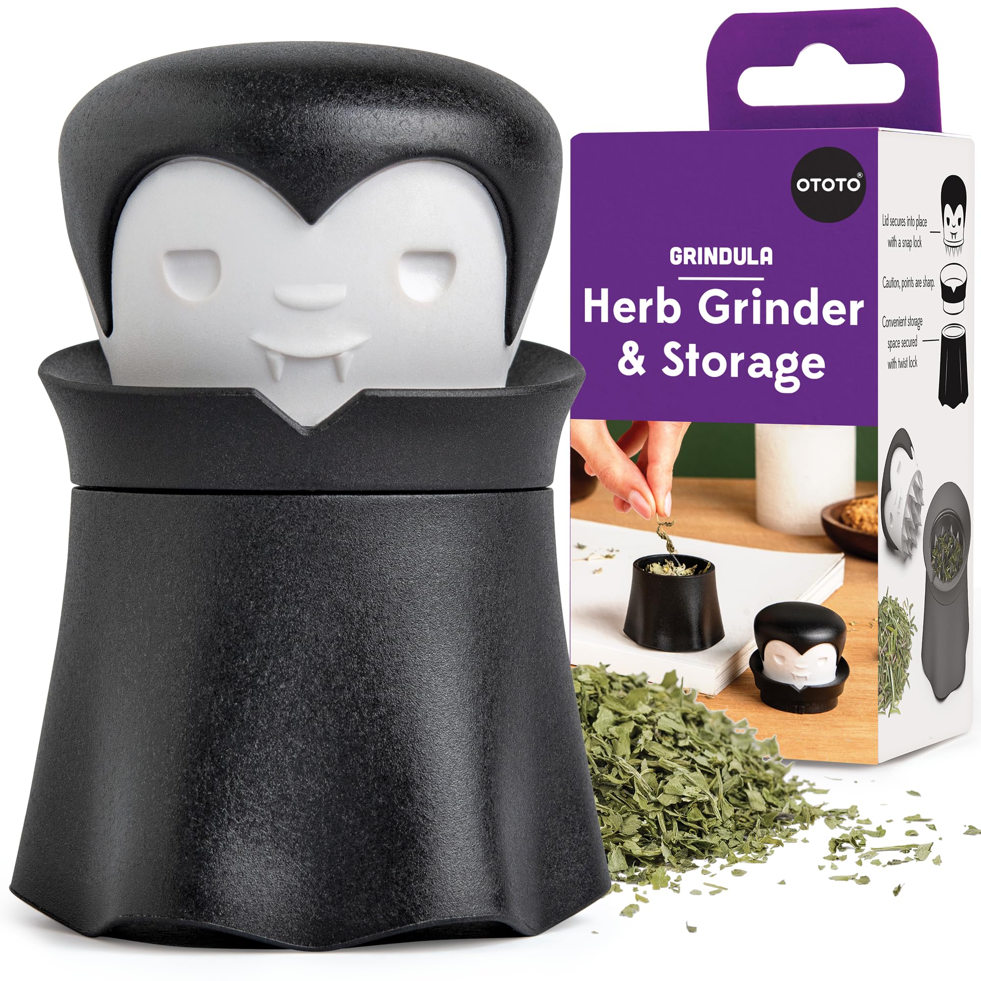 OTOTO New Grindula Herb Grinder - Dracula Gothic Manual Spice Grinder for Kitchen, Halloween Mini Spice Grinder, Unique Kitchen Gadgets, Goth Accessories, Spooky Goth Kitchen Gifts, Black