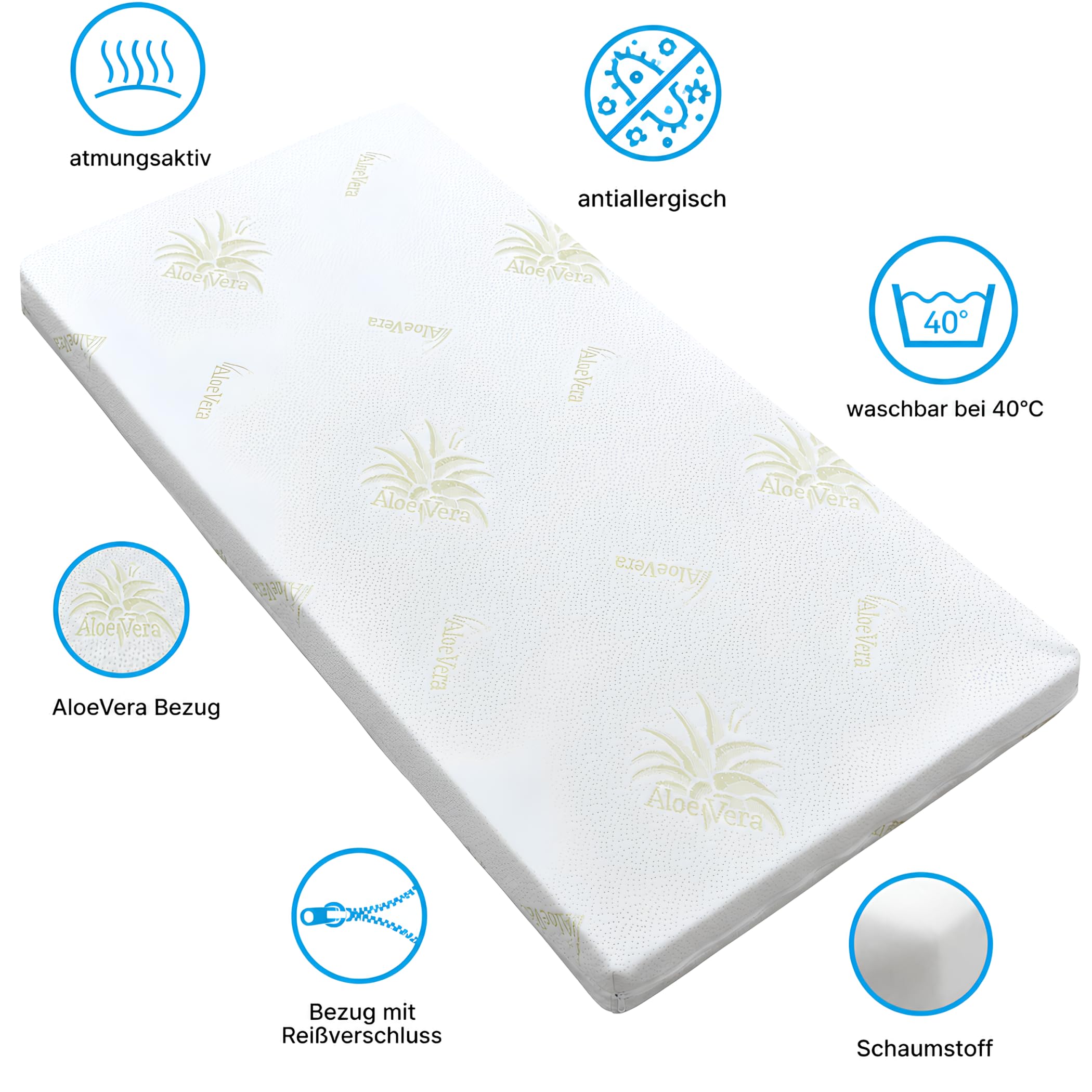 Generisch Baby Delux Babybett 70x140 Kinderbett umbaubar zum Juniorbett weiß 140x70 mit Aloe Vera Komfort Matratze und Beißschienen (Sweet Dreams)