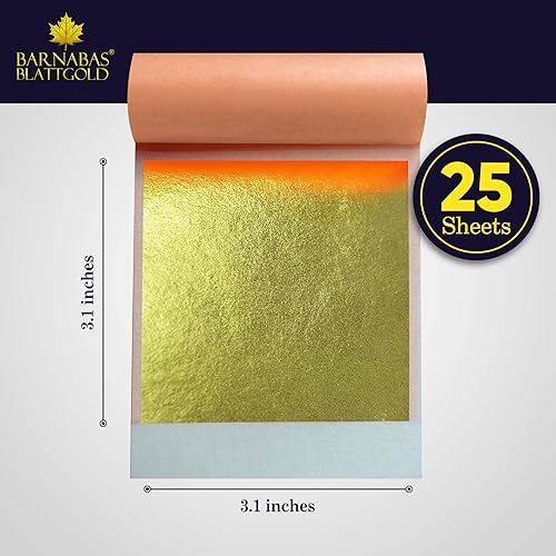 Miniatura 60 de Barnabas Blattgold Hoja de oro, oro real de 22 quilates [25 hojas, 3.1 pulgadas] - Patente de transferencia para pintura, artes y manualidades
