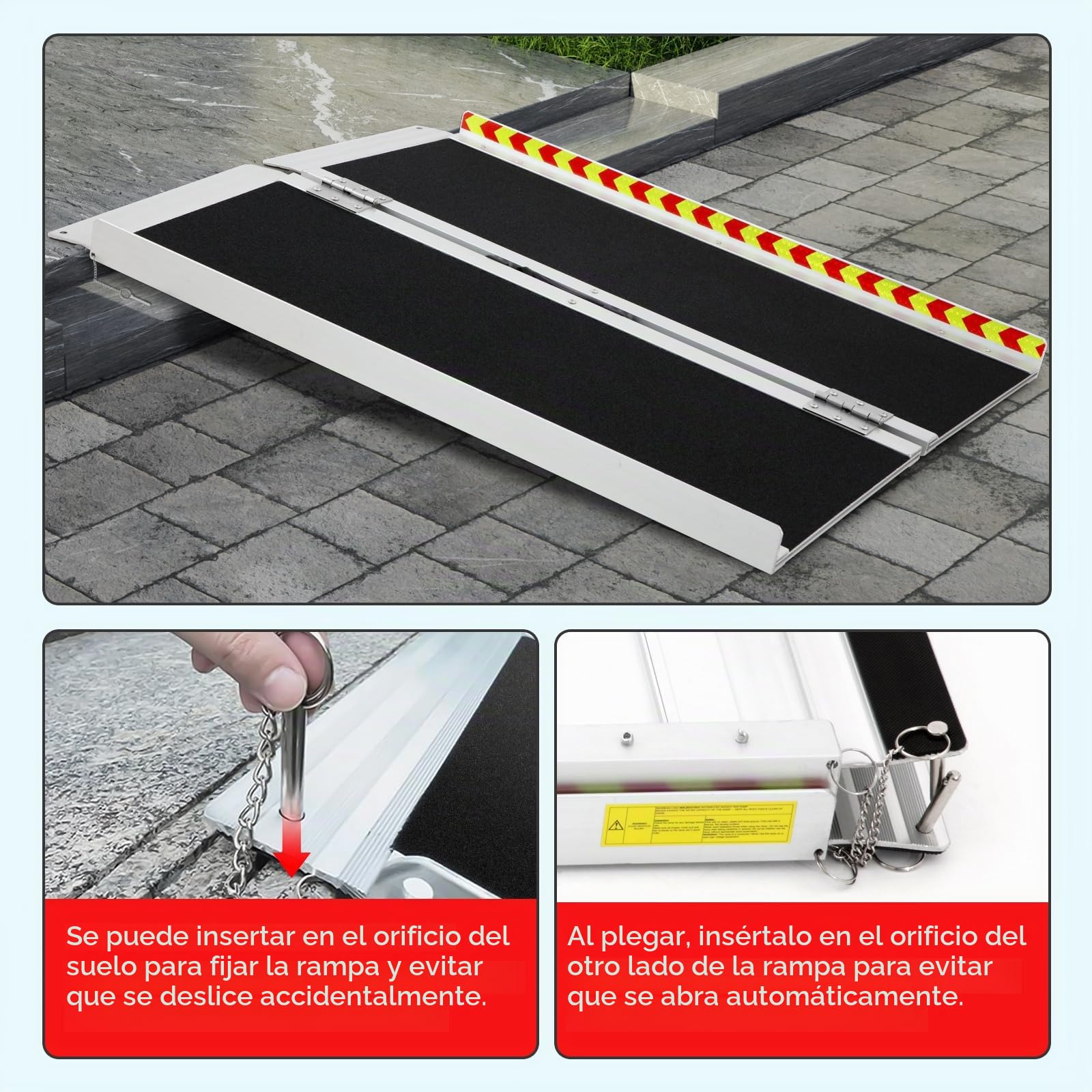 Rampa para Sillas de Ruedas Plegable y Portátil de 122 cm, Soporta 362 kg – Antideslizante para Sillas de Ruedas, Ideal para Umbrales y Escaleras