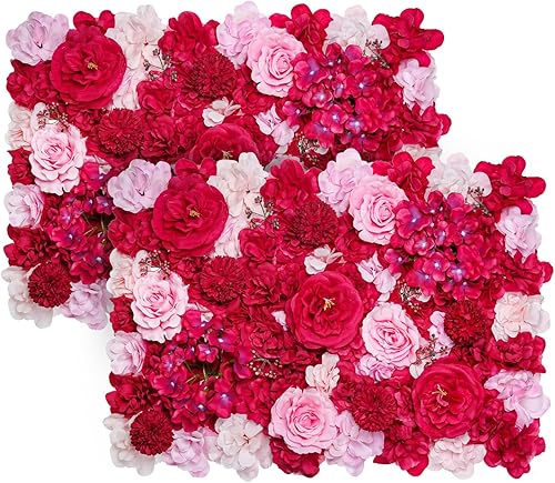SWTHONY Panel de pared de flores artificiales para telón de fondo, paquete de 2, 16 x 24 pulgadas, telón de fondo floral para fiestas, bodas,