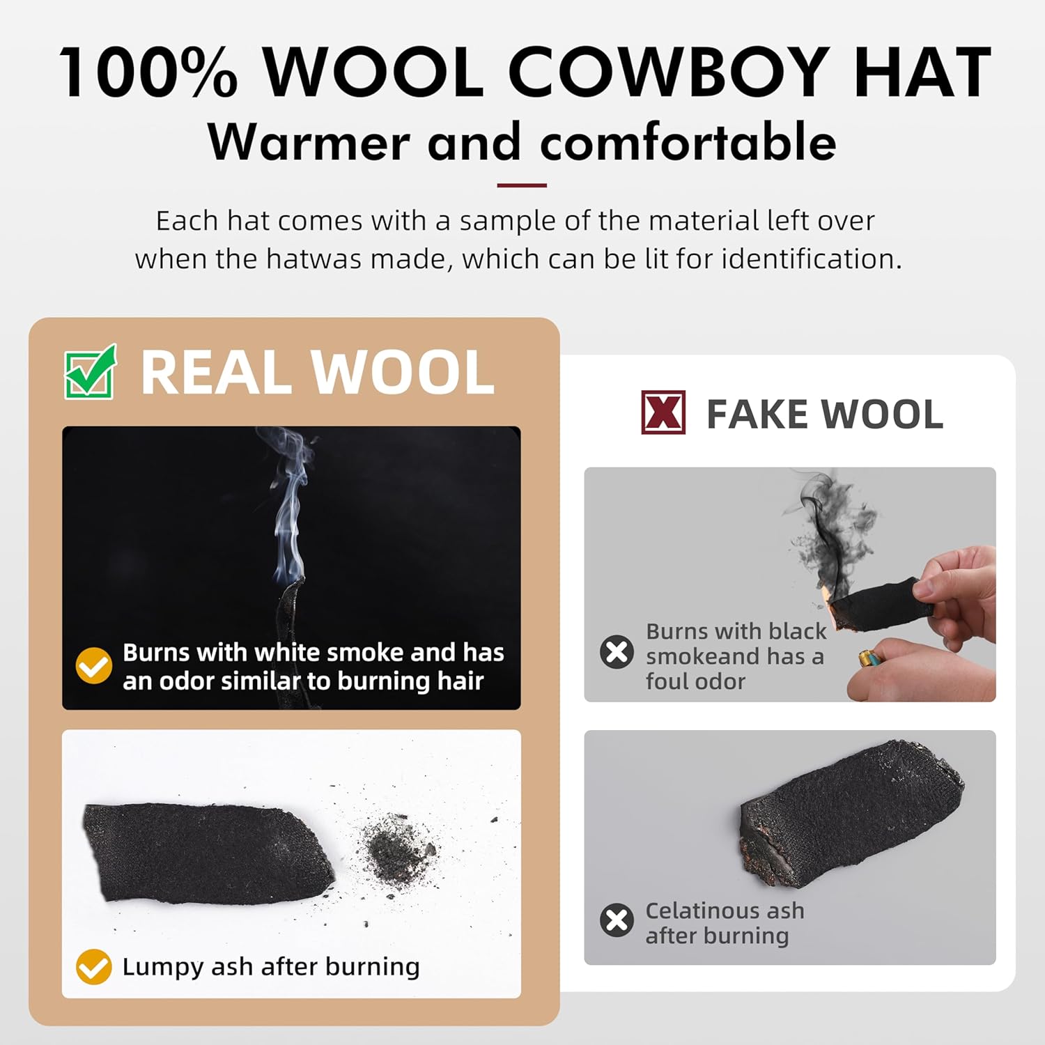 100% Wool Western Cowboy Hat Classic Black Cowboy Hat for Women Men Cowgirl Hat Fedora Hat Felt with Two Decorative Bands - Image 2