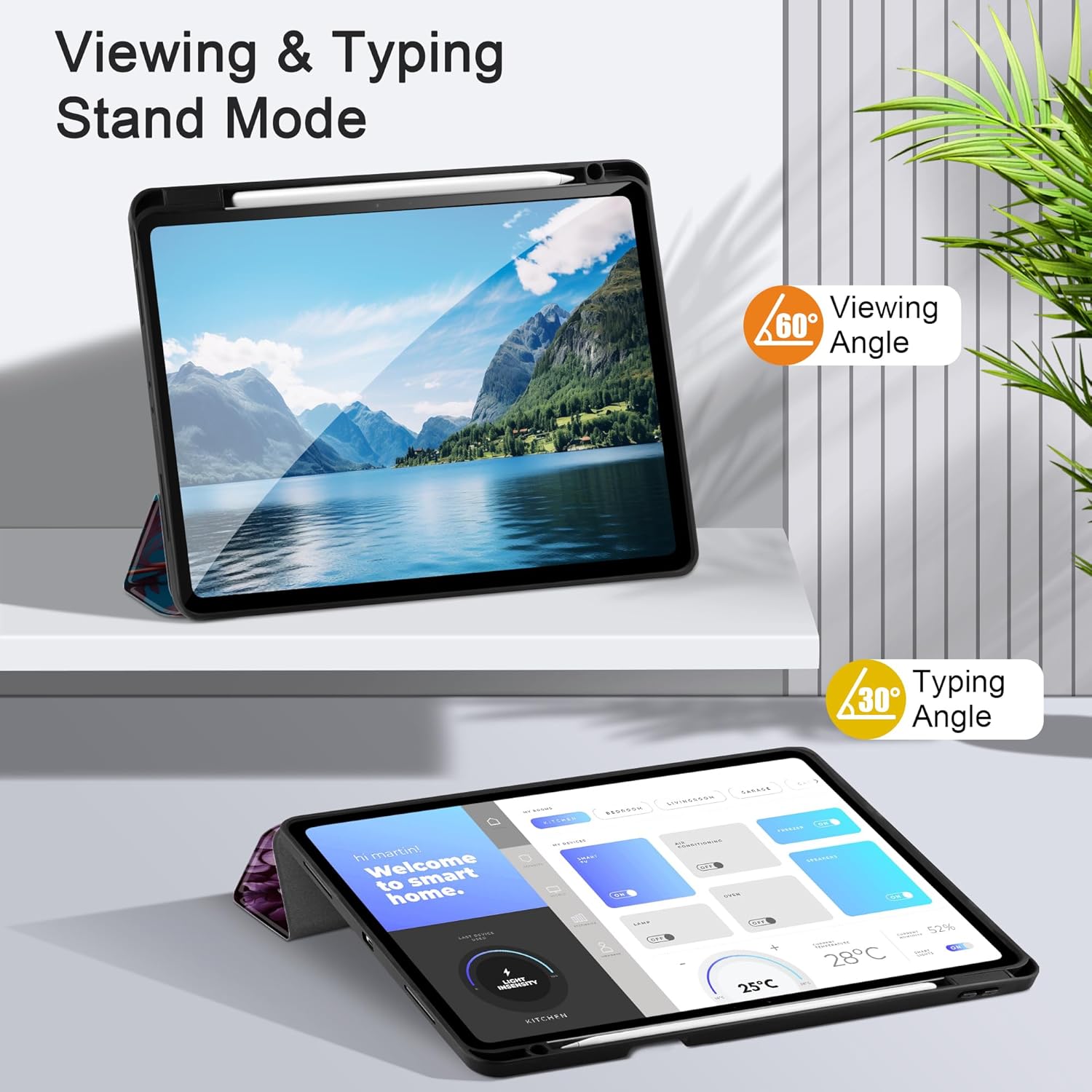 MEEgoodo Case for iPad Air 13 inch 2025 2024 (M3/M2), Tablet Cases with Trifold Stand + Pencil Holder + Auto Wake/Sleep + Soft TPU Back Cover, Beautiful Fantasy Flower - Image 8