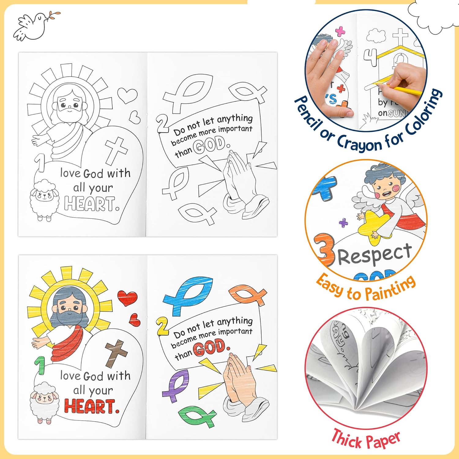 JAPBOR The Ten Commandments Coloring Books - 24PCS Christian Coloring Books Bulk 10 Commandments Crafts for Kids, Religious Party Favor Jesus Bible Sunday School Painting Drawing Booklet