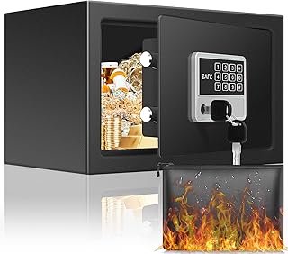 0.5 Cu ft Safe Box for Home with Fireproof Waterproof Money Bag, Digital Home Security Safe with Programmable Keypad Lock, Fireproof Safe Box for Home Firearm Medicine Valuables