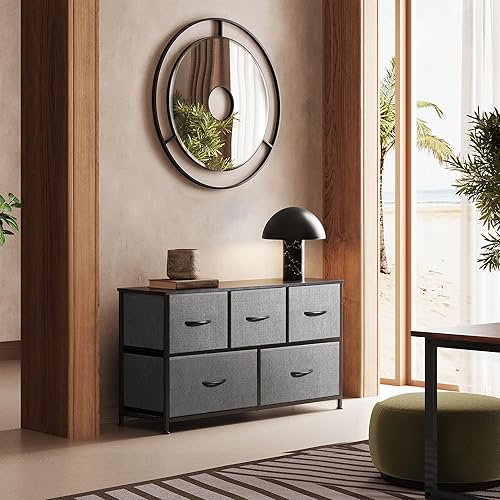 Miniatura 9 de WLIVE Dresser for Bedroom with 5 Drawers, Wide Chest of Drawers, Fabric Dresser, Storage Organizer Unit with Fabric Bins for Closet, Living Room,