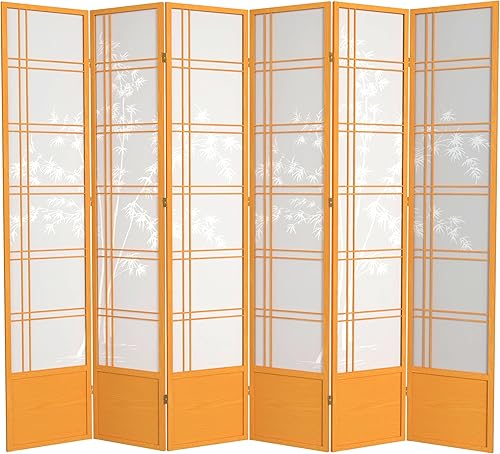 Oriental Furniture Pantalla Shoji de árbol de bambú de 7 pies de alto miel 6 paneles
