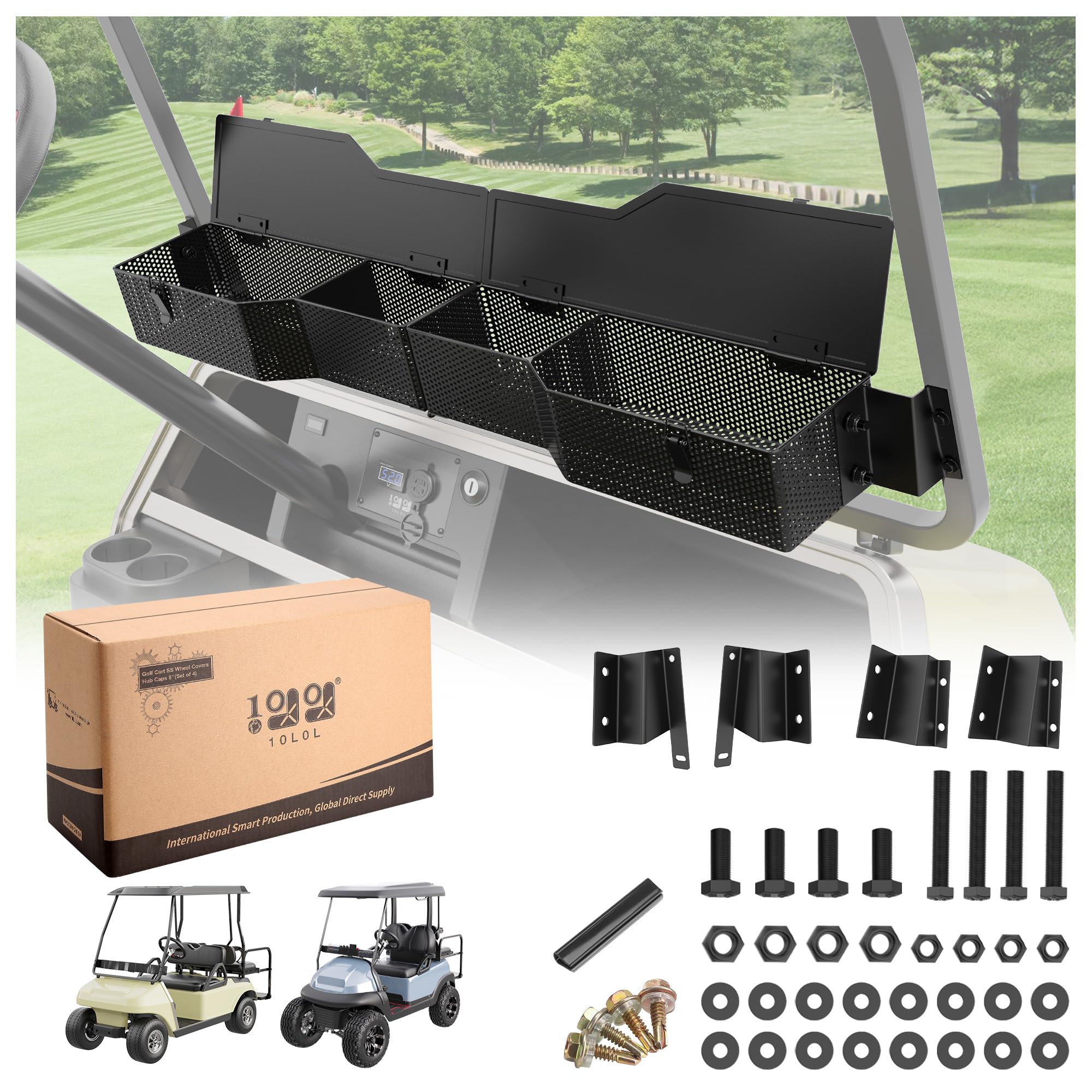 Photo 1 of 10L0L Golf Cart Front Inner Storage Utility Basket – Dash Storage Tray for Club Car DS & Precedent (2000-Up), Durable Steel with Anti-Rust Coating, Easy Installation