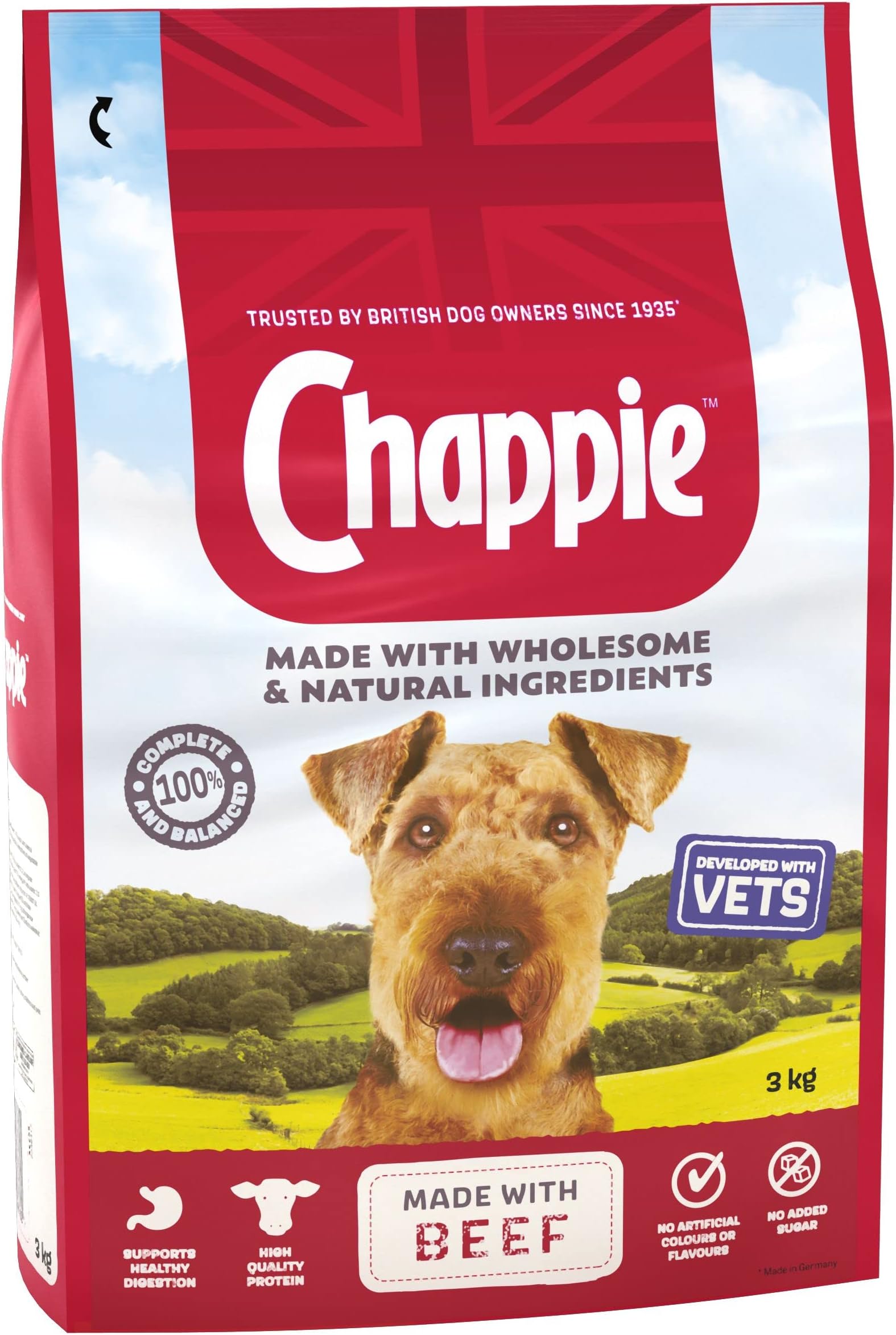 Dry Dog Food for Adult Dogs - with Beef and Wholegrain Cereal - 3 kg