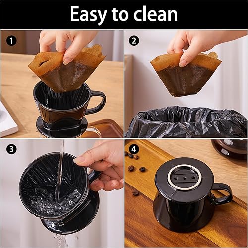 Miniatura 8 de YOLIFE Cafetera para verter sobre el gotero de café, accesorios de porcelana de preparación lenta para viajes, camping, oficina, hogar, 2 tazas