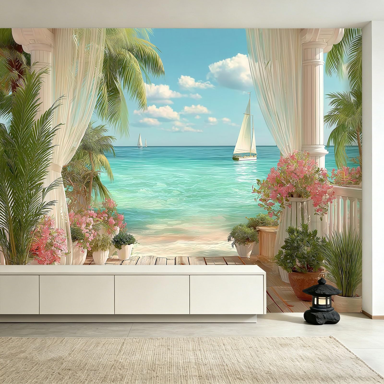 WTD - Papel pintado fotográfico de fieltro para salón, dormitorio pequeño, oficina, 300 x 210 cm, color azul
