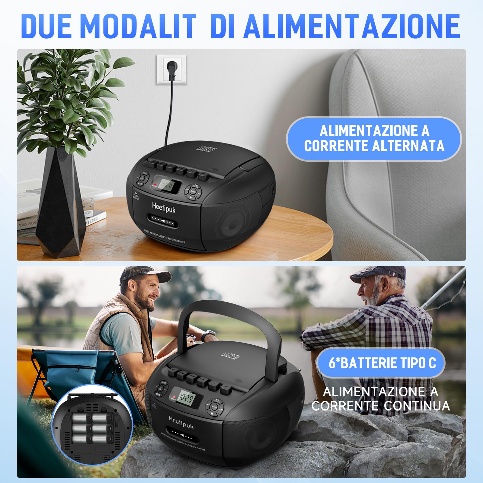 Lettore CD Radio Portatile, CD Player FM/AM con Jack per Cuffie, Stereo Cassa Bluetooth, lettore CD a Cassette con Ingresso Audio USB/AUX, Display LCD per Casa, Regalo (Nero)