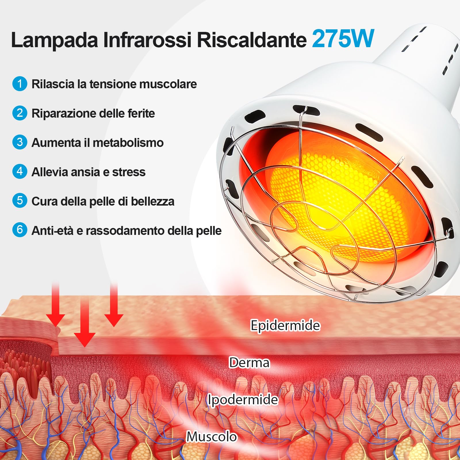 Lampada infrarossi 275W, 10 temperature, timer