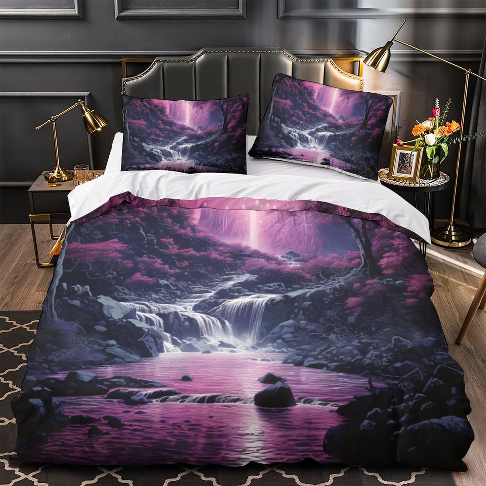 CasGattoa forestale Stampati in 3D Set Biancheria Da Letto Microfibra Di Copripiumini Con Federa Con Chiusura A Cerniera 3 Pezzi Per Bambini E Adulti King（220x240cm）
