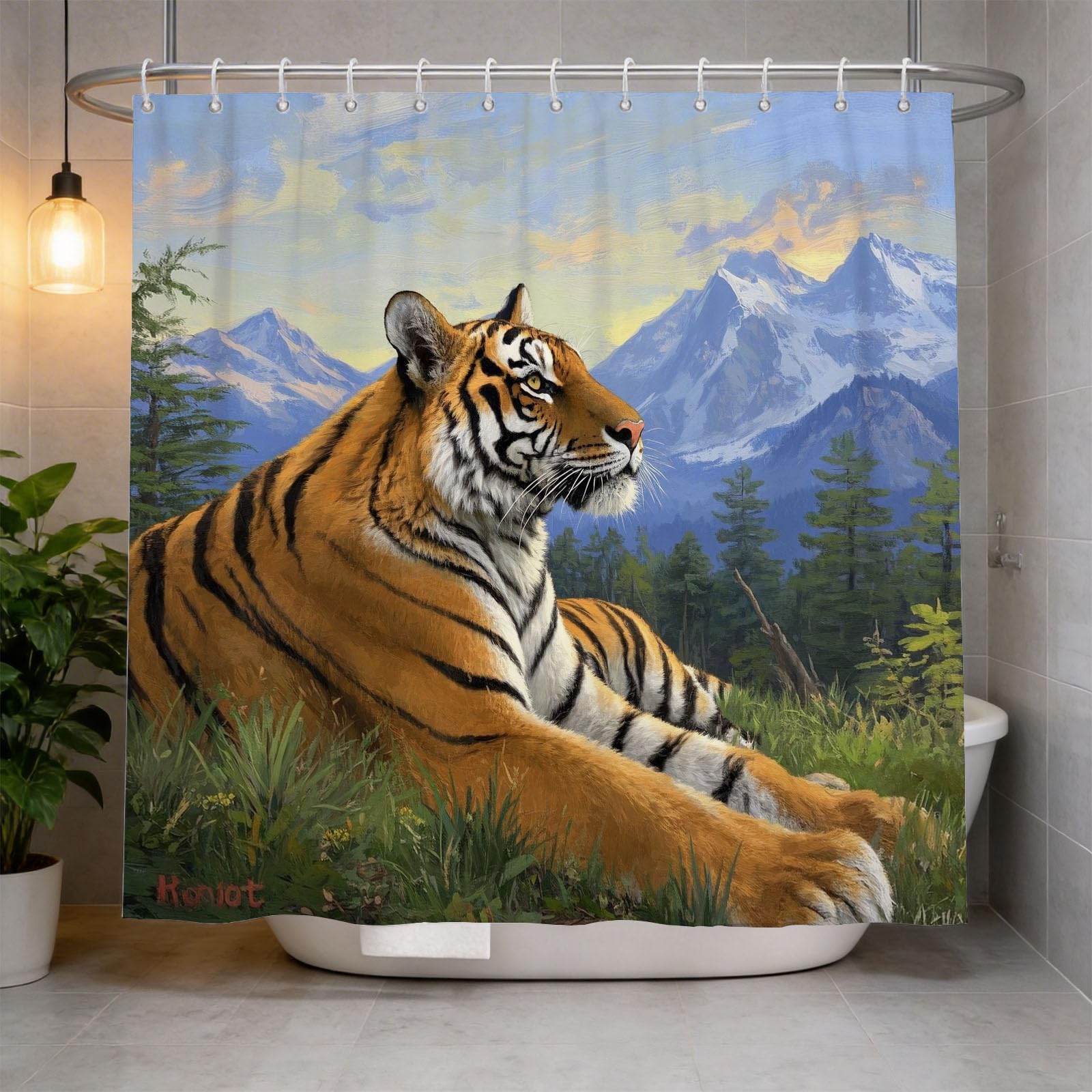 Hongduo 3D Tiger Shower Curtain for Stalls Bathtubs Mountain Bathroom Decor Shower Curtain Set Polyester Fabric Waterproof 200x200cm/79X79 Inch with Hooks