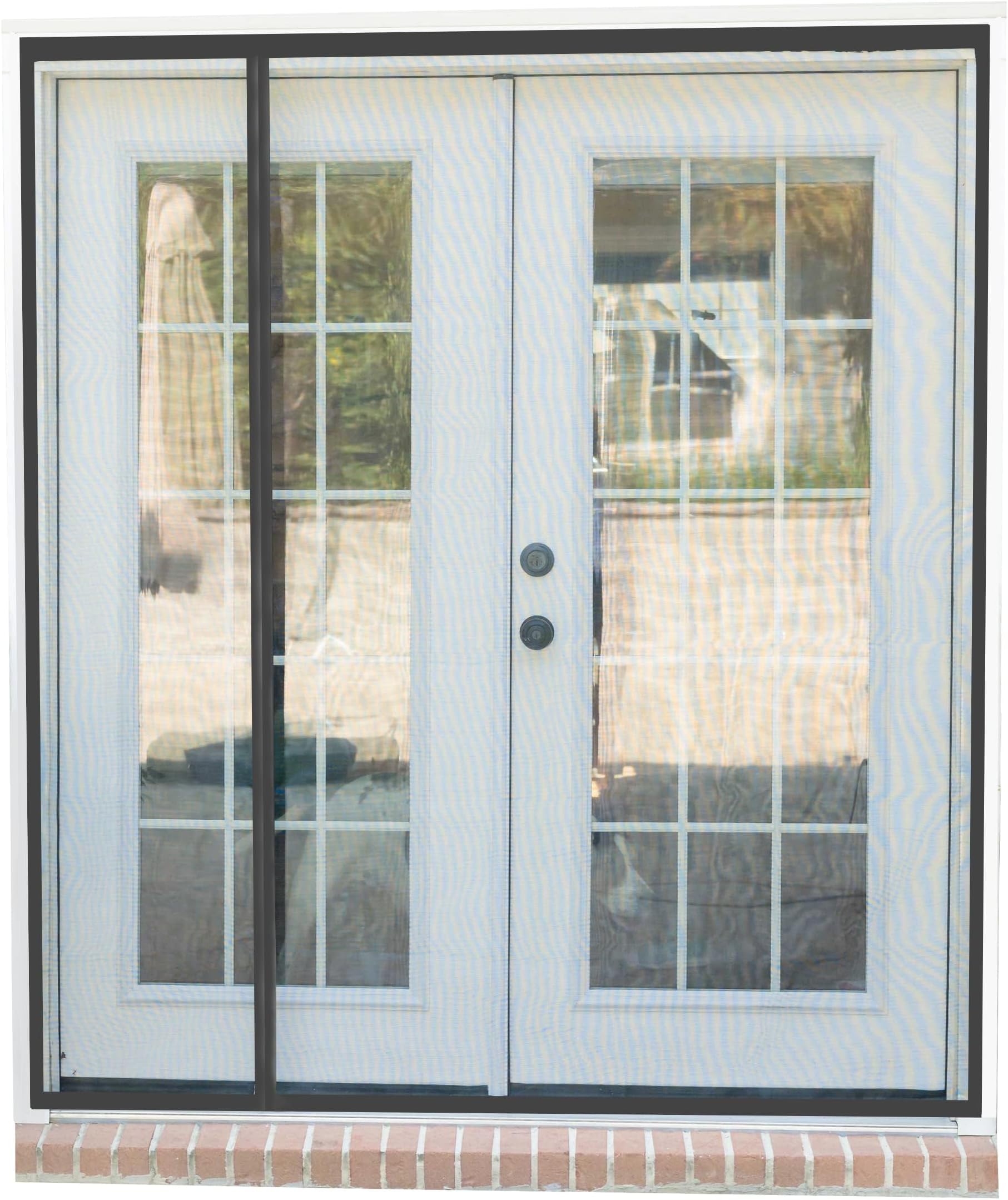Fenestrelle Magnetic Screen Door for French & Sliding Door – Heavy Duty, Hands Free Fiberglass Mesh with Self Closing Magnetic Seal, Black Trim – Fits 70" x 80" Doors (Screen Size 72" x 82")