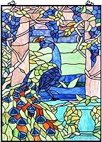 Vista 10 de Bieye W10011 Pavo Real Tiffany estilo vidrieras colgantes con cadena, 15 pulgadas de ancho x 23 pulgadas de alto