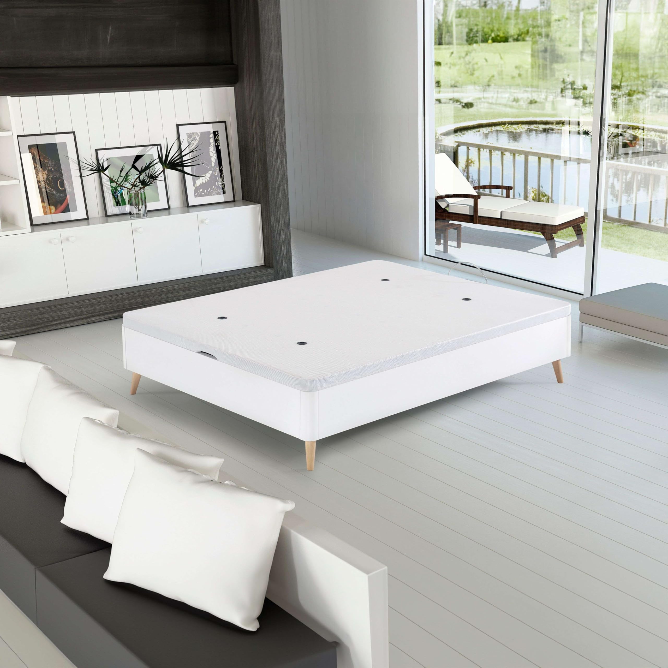 Miroytengo Canapé Alto 135x190 cm Estilo nórdico con Patas Ligeramente inclinadas Color Blanco Cama Dormitorio