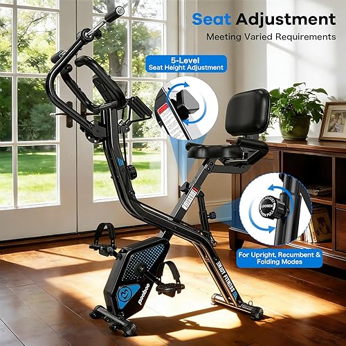 Miniatura 6 de pooboo - Bicicleta de ejercicio plegable, bicicleta estática vertical plegable, bicicleta magnética para interiores X-Bike con resistencia ajustable