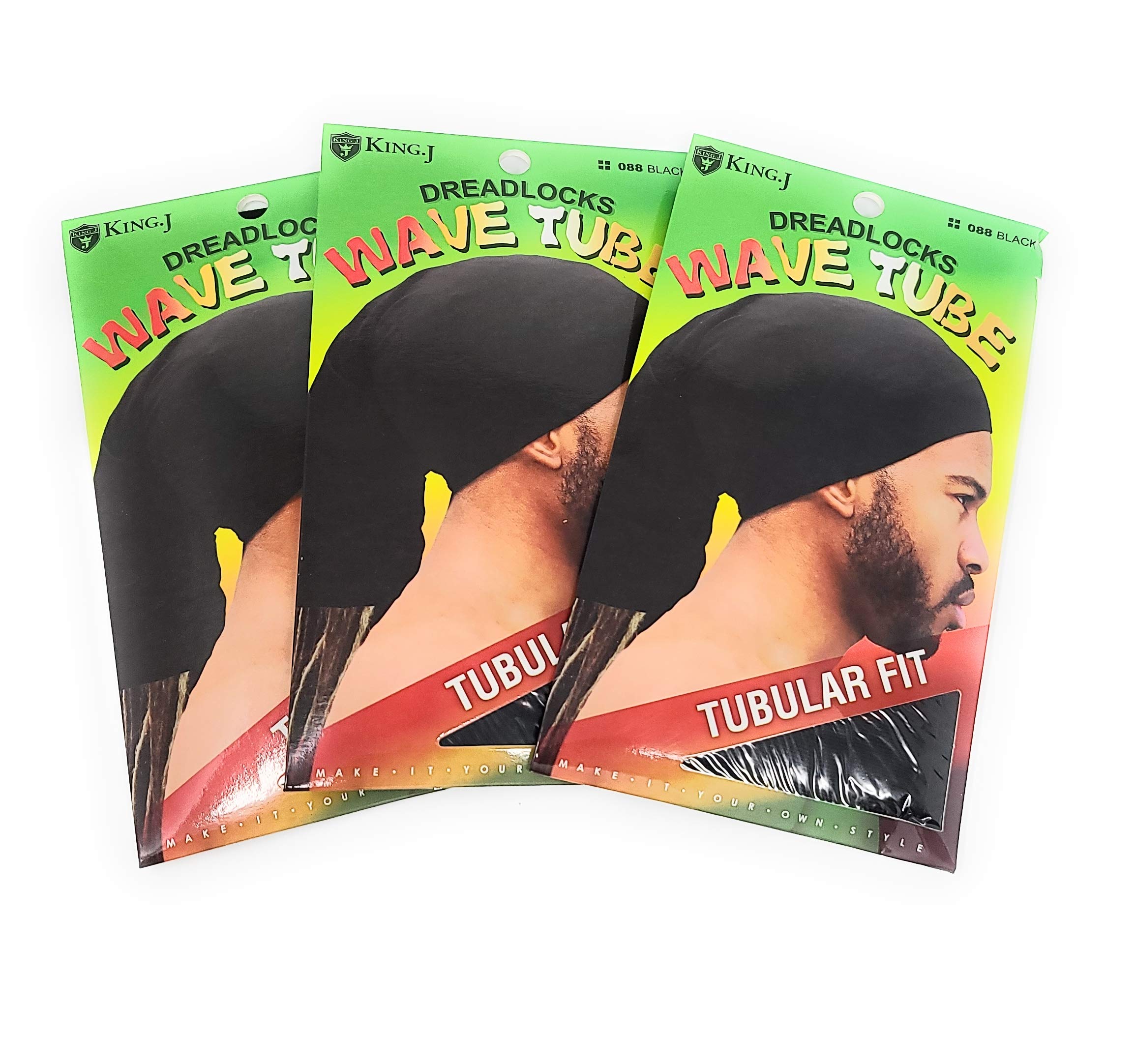 King.JDreadlocks Wave Tube Tubular Fit - Black(3 Pack)