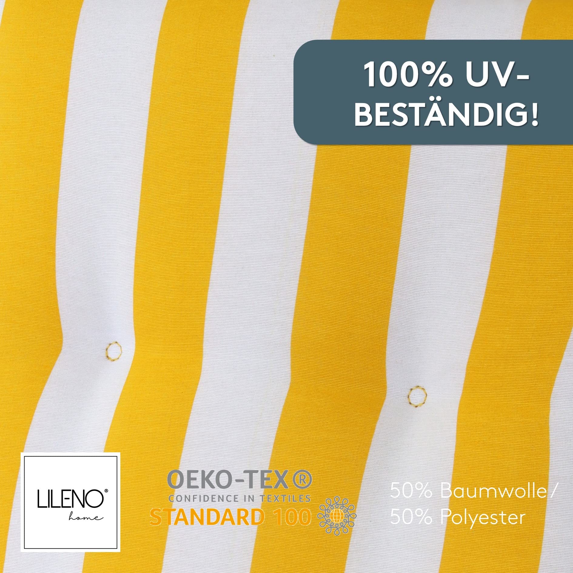LILENO HOME Coussins pour chaise de jardin [1 pièce – à dossier haut], à rayures jaunes, chaises longues confortables comme coussins d'assise pour meubles de jardin et chaises pliantes