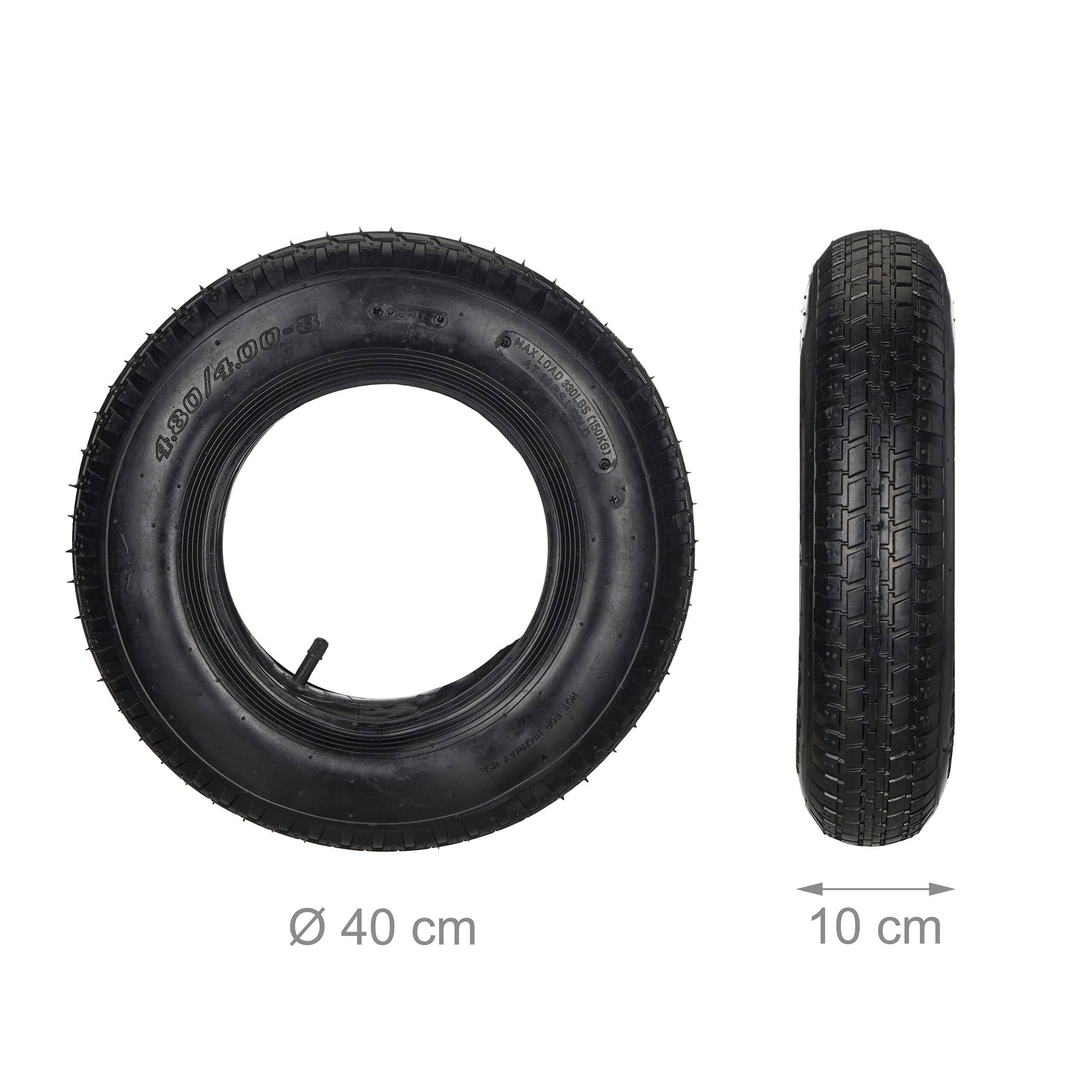 Relaxdays Roue brouette avec Chambre à air, profilée, 4.00-8 Pouces, pneumatique, Charge Max. 150 kg, Noire