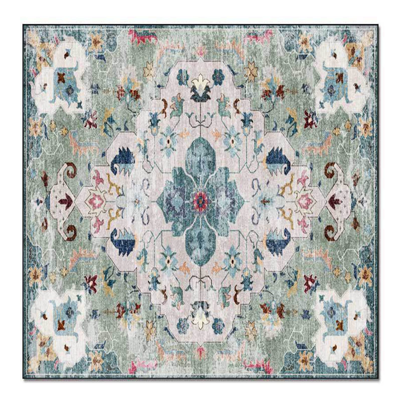 Tapis lavable pour salon avec motif floral vert vintage 200x200