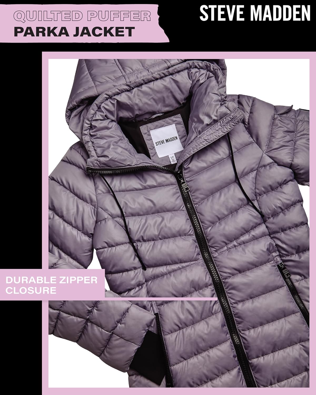 Steve Madden Womens Packable Puffer Jacket - Insulated Puffer Hooded Long Parka Coat - Quilted Warm Winter Jackets for Women - Image 3