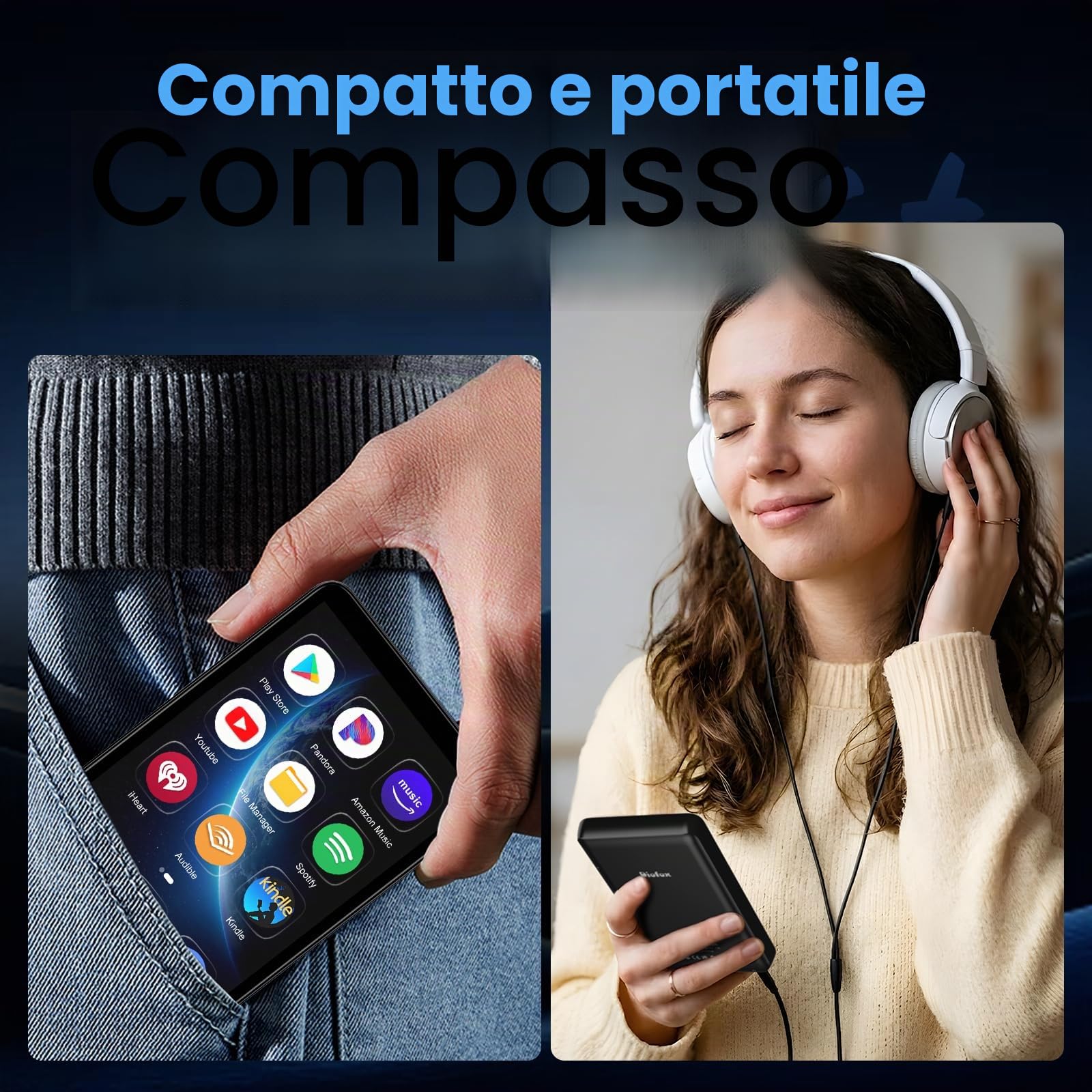 Diofox Lettore MP3 con Bluetooth e WiFi, sistema operativo Android 13, 3+32GB di memoria, lettore MP3 MP4 con touchscreen da 4,02 pollici, Spotify, Amazon Music, Deezer, Play Store, fino a 512GB-Nero