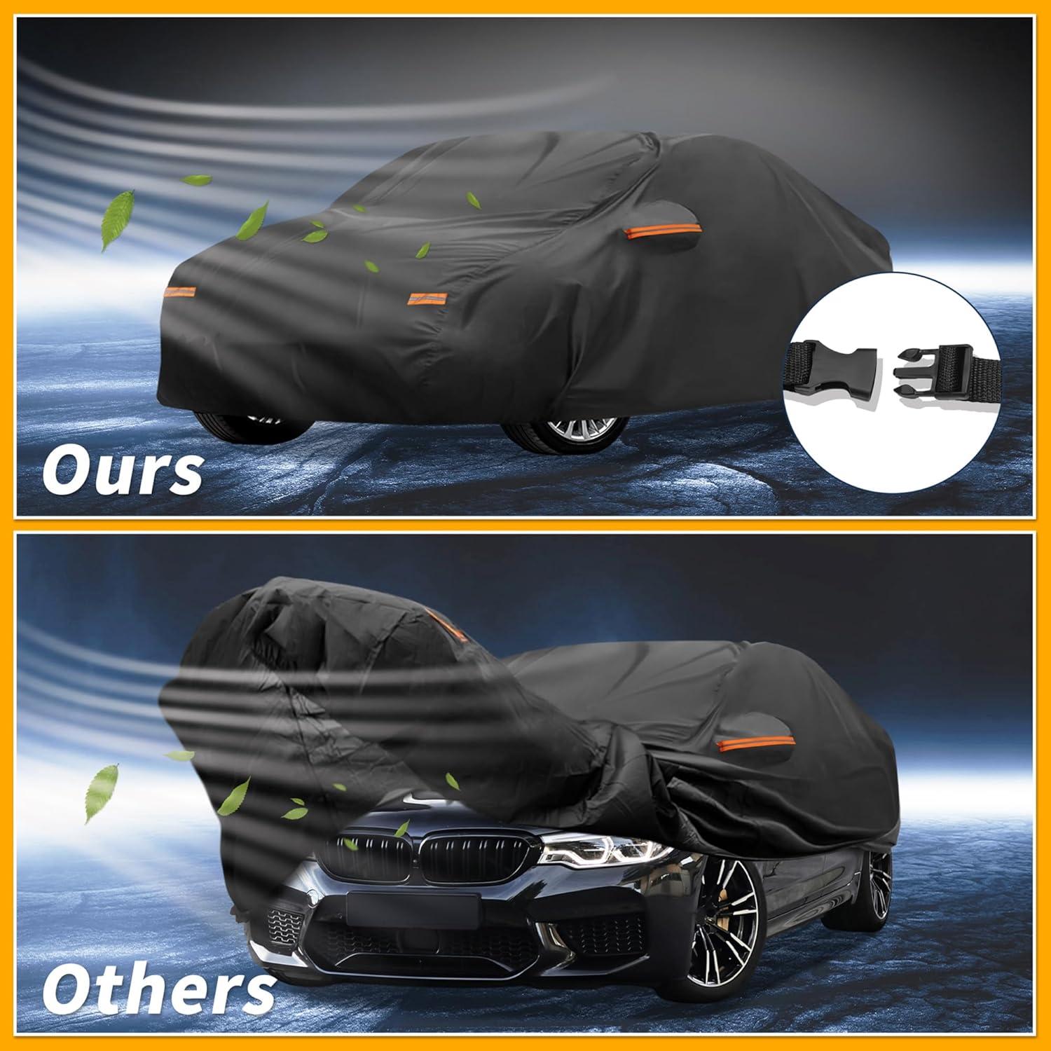 All-Weather Waterproof Car Cover - UV-Resistant Outdoor Full Exterior Protection for BMW 2 Series Sedan 210D-PU Black with Right Side Zipper