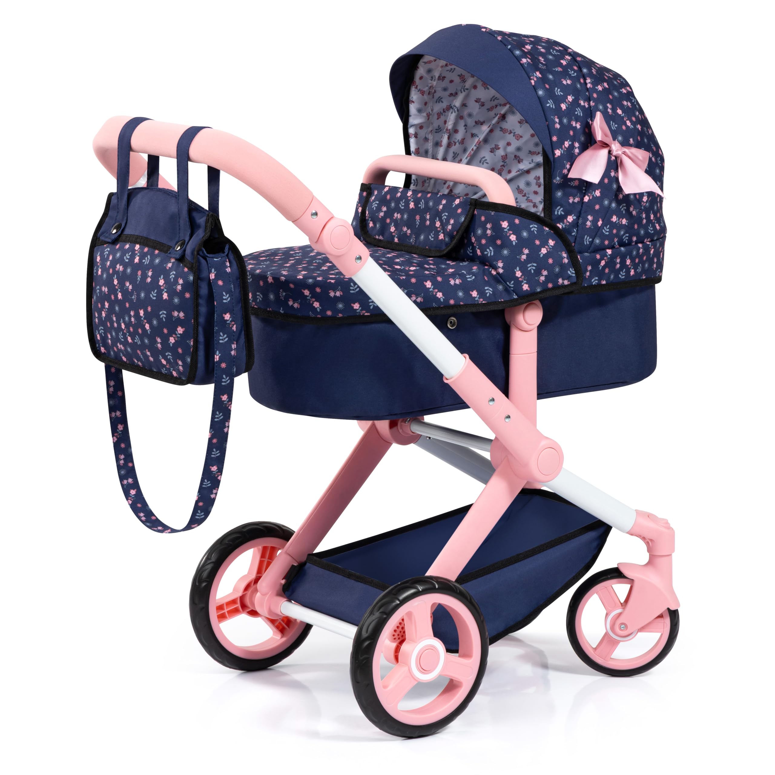Bayer Design Puppenwagen Xeo mit Tasche, höhenverstellbar, wandelbar | wandelbar als Puppenjogger, Schwenkschieber, verstellbarer Griff, bewegliche Vorderräder, integrierter Korb