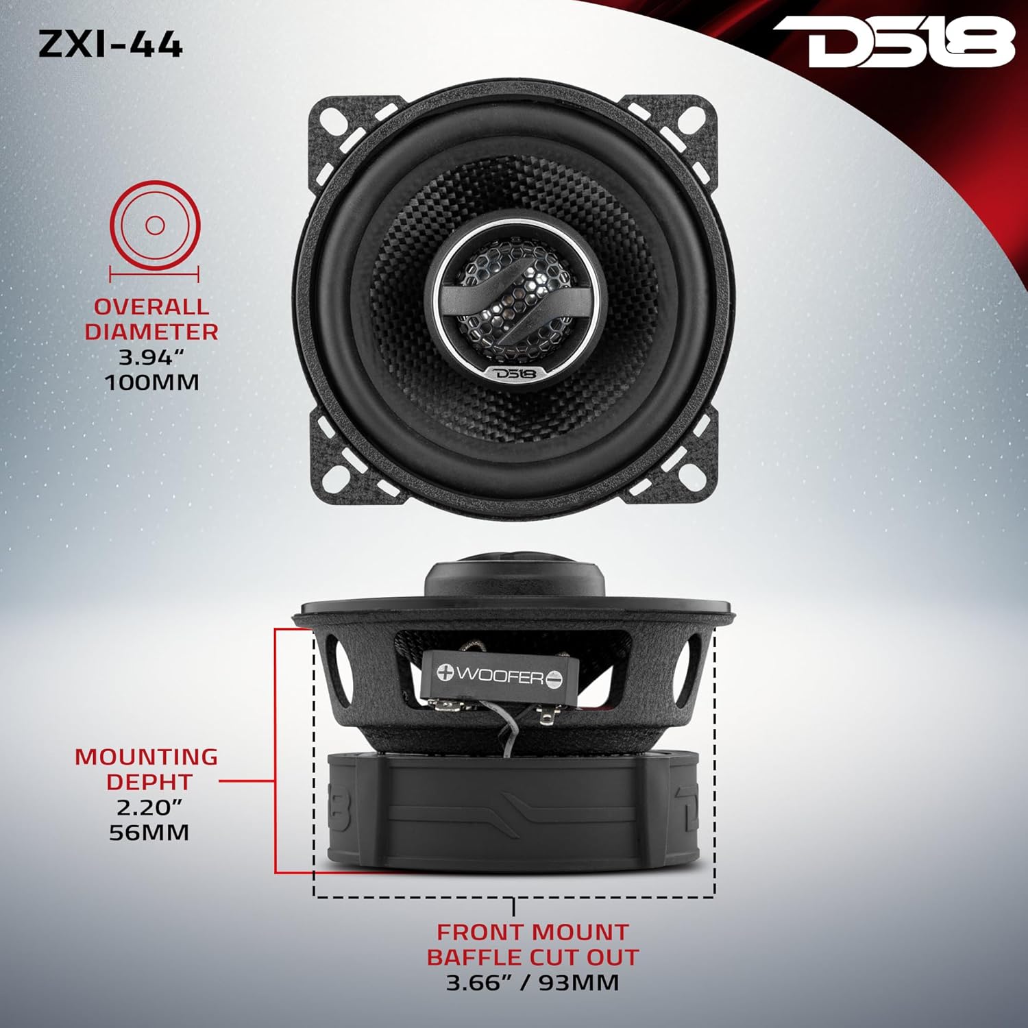 DS18 ZXI-44 4" Car Audio Coaxial Speaker with Built in Neodymium Tweeter and Kevlar Cone – 2 Way 150 Watts Max 4 Ohm (2 Speakers),Black