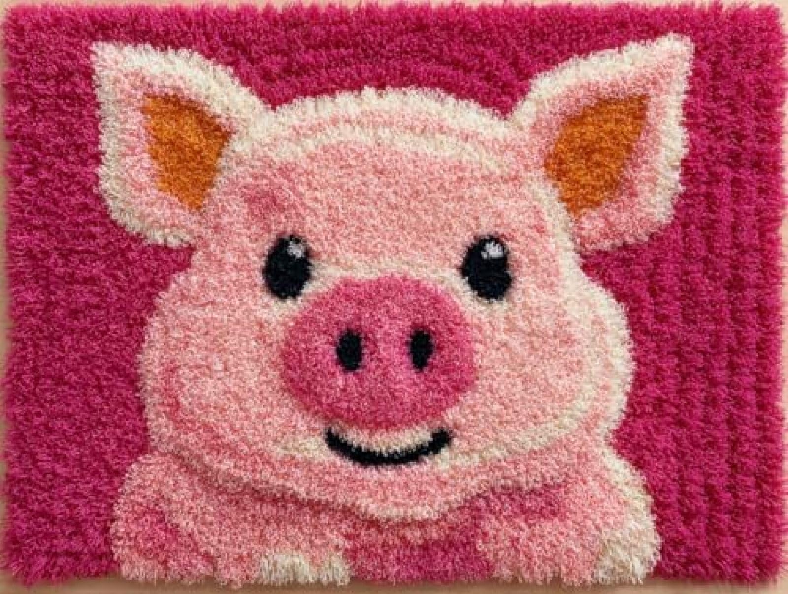 XDEGHUANGSS DIY Latch Hook Rug Kit Cute Pig Color-Stamped Carpet Tapestry 52x38cm Yarn Hooking Crochet Mat Home Floor Decor-1
