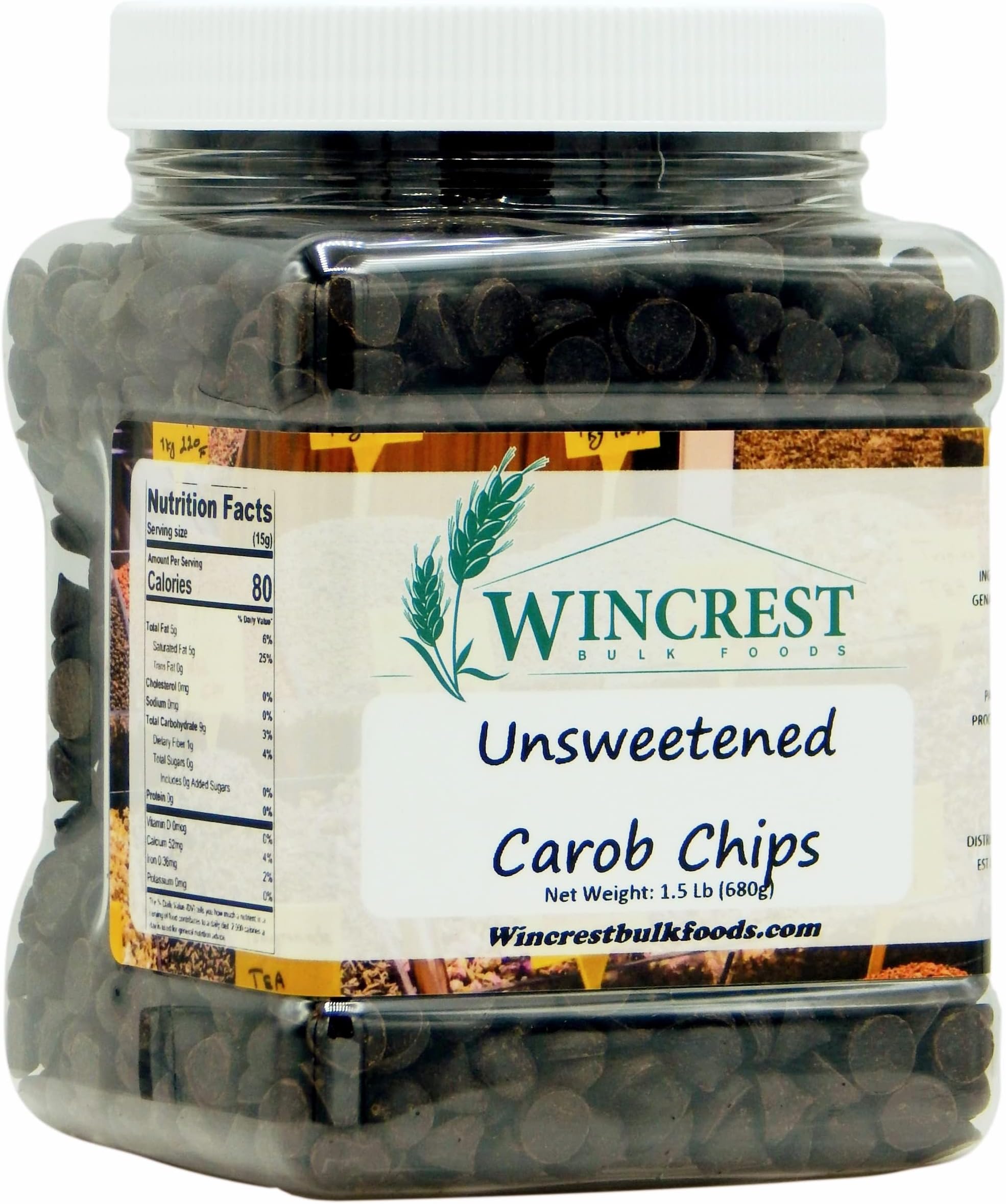 WinCrest Unsweetened Carob Chips (1.5 Lb Tub)
