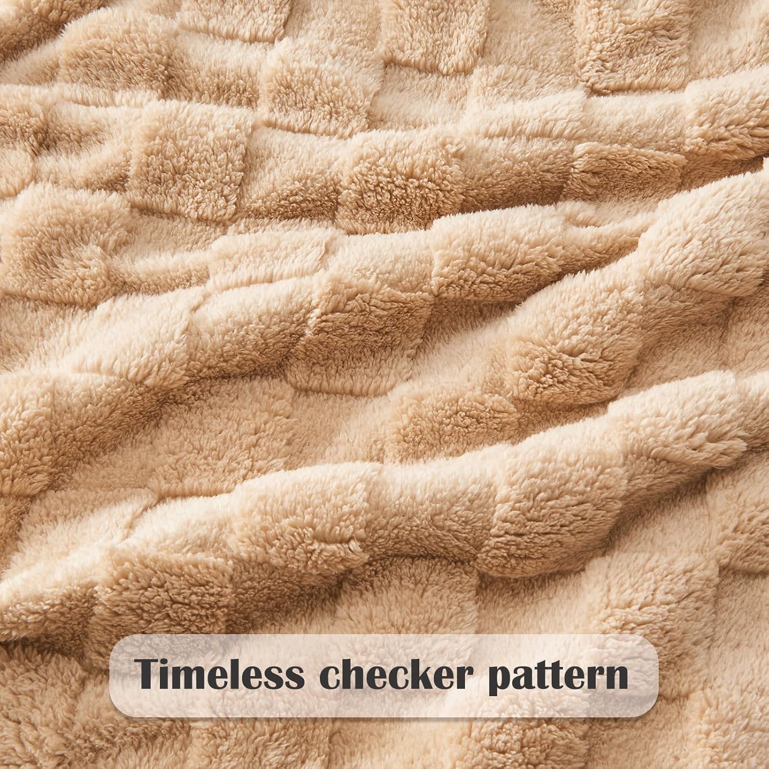 NEWCOSPLAY Super Soft Queen Blanket Brown Premium Silky Flannel Fleece 3D Checkered Lightweight Bed Blanket All Season Use (Brown Checkered, Queen(90"x90")) - Image 5