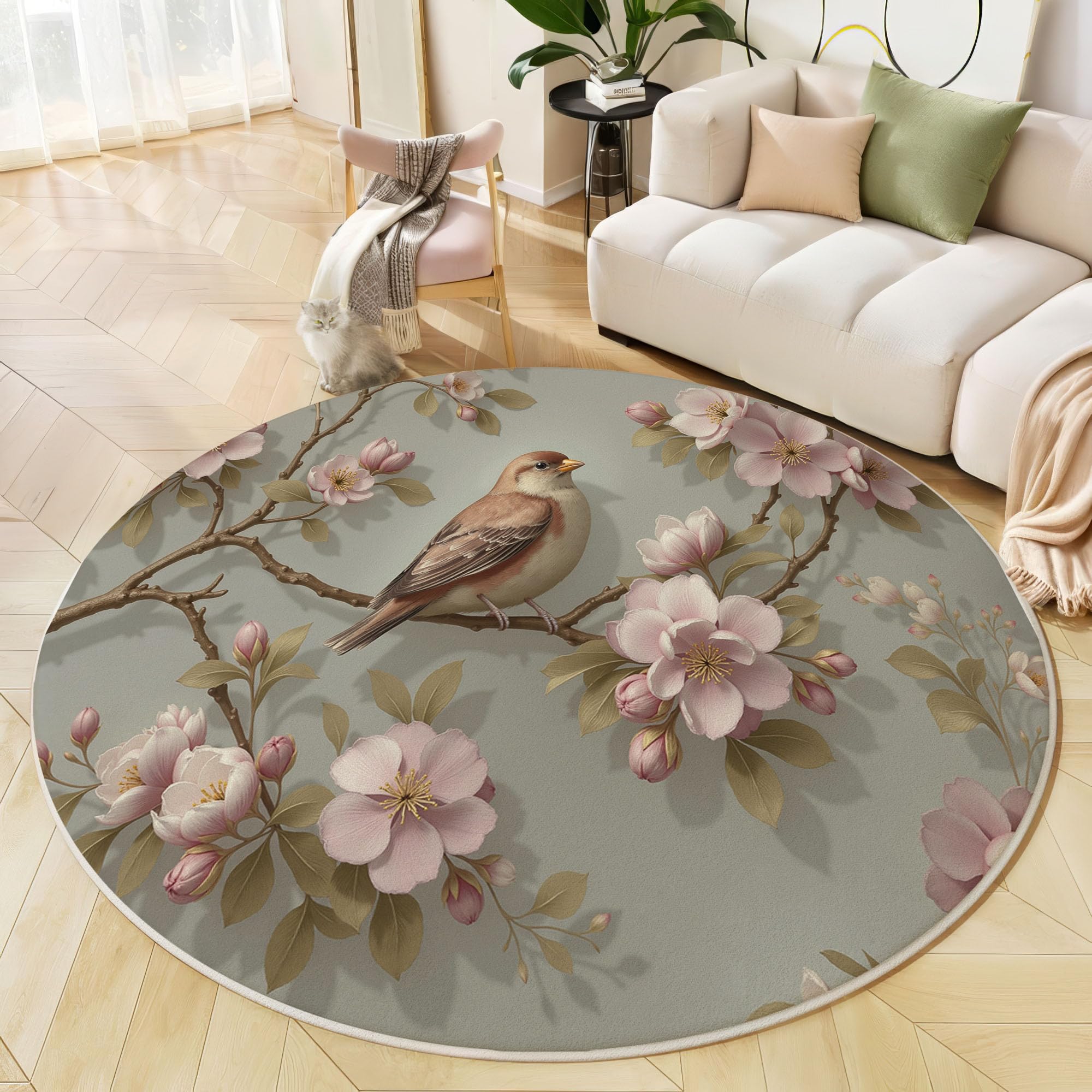 Tapis rond 200cm lavable moquette antidérapante poil bas rose