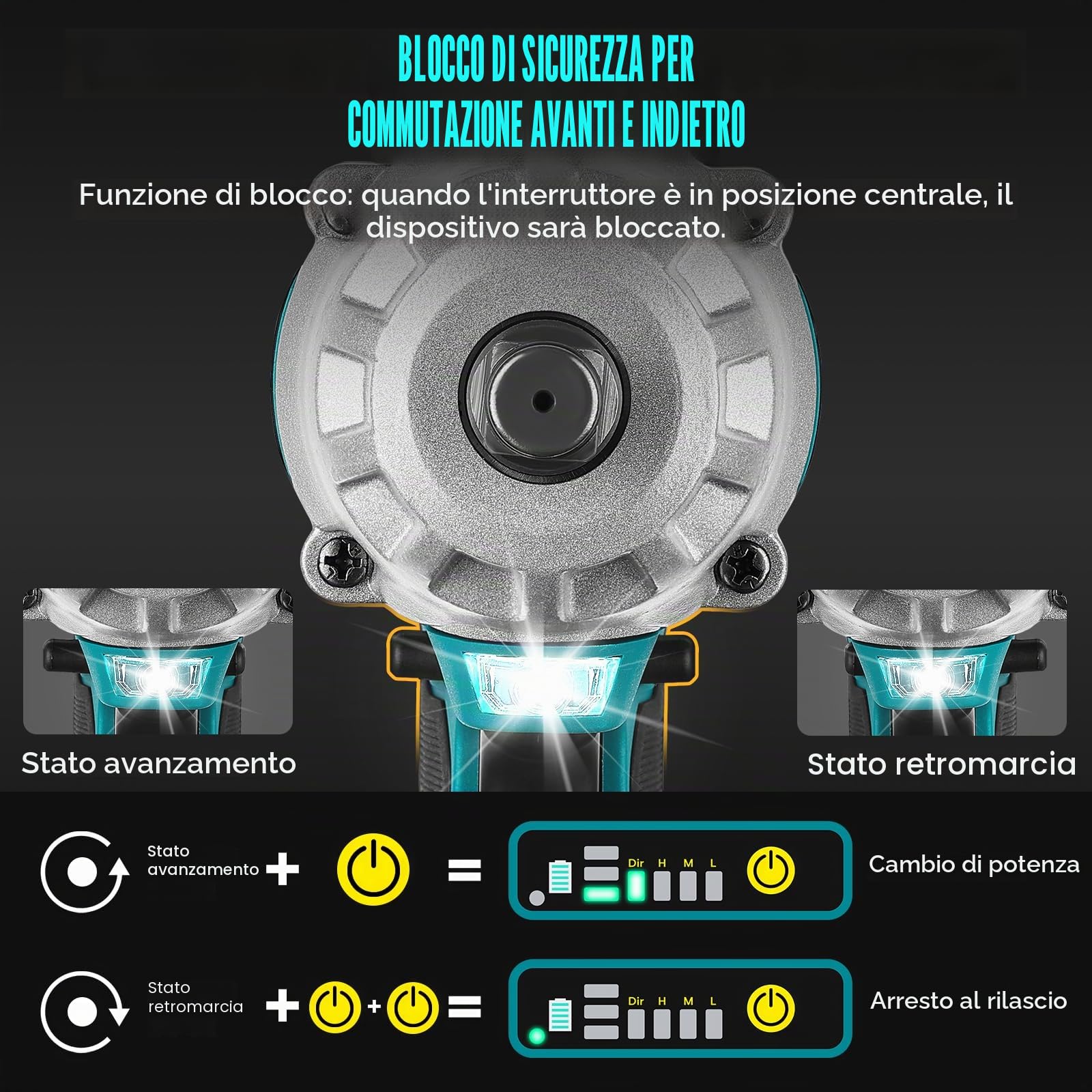 Chiave a impatto elettrica senza fili 600 N.M, 1,27 cm, chiave a impatto elettrica 18 V, chiave a impatto senza spazzole per Makita BL1830, BL1830B, BL1840, BL1840B, BL1850, BL1850B, BL1860B
