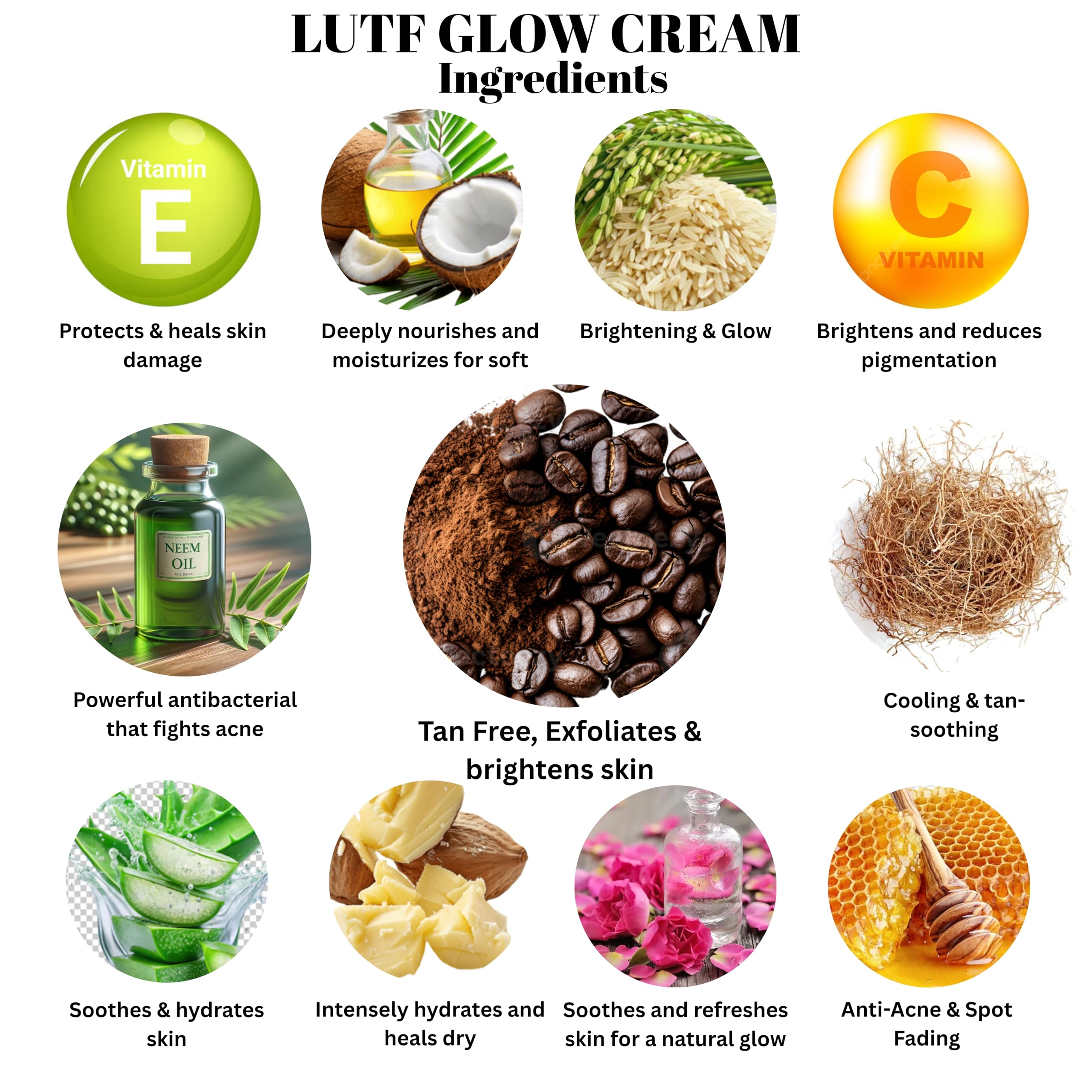 LUTFクリーム　 50ml Buy LUTF Glow Cream, 100% Organic (50g) Face Scrub, All In One