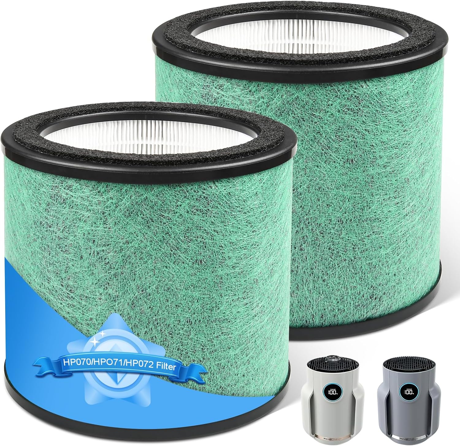 2 Pack HP070 Petpro Filter Replacement for Shark HP070, HP072, HP072GN, HP072GY, HP072PK, HP072PL, HP072QGD, HP072QGN, HP071BRN, UA075, HP072C Air Purifier,H13 True HEPA &Activated Carbon