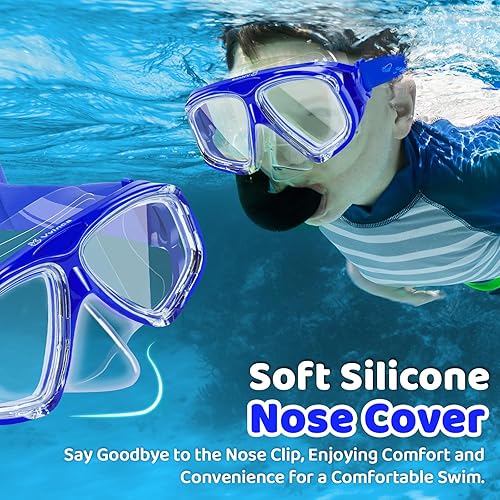 Miniatura 3 de Vvinca Gafas de natación para niños con cubierta para la nariz, gafas para niños pequeños con correa de tela inastillables, antivaho, impermeables