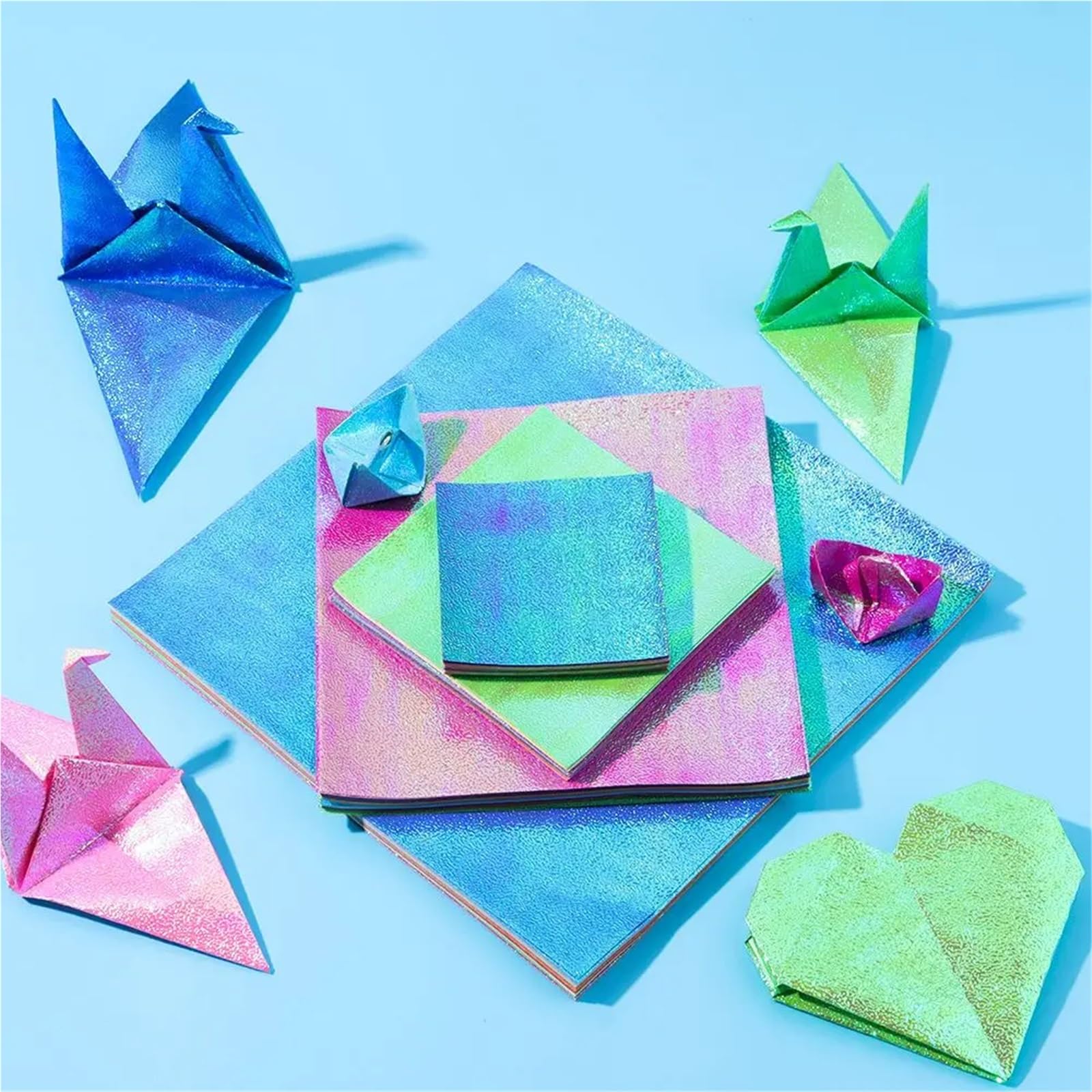 100 Blatt glitzerndes Origami-Papier, quadratisch, Faltpapier, einseitig, gemischte Farben, Scrapbooking, Dekor, handgefertigtes Material Für Handgefertigte Dekorationen(15cmx15cm)