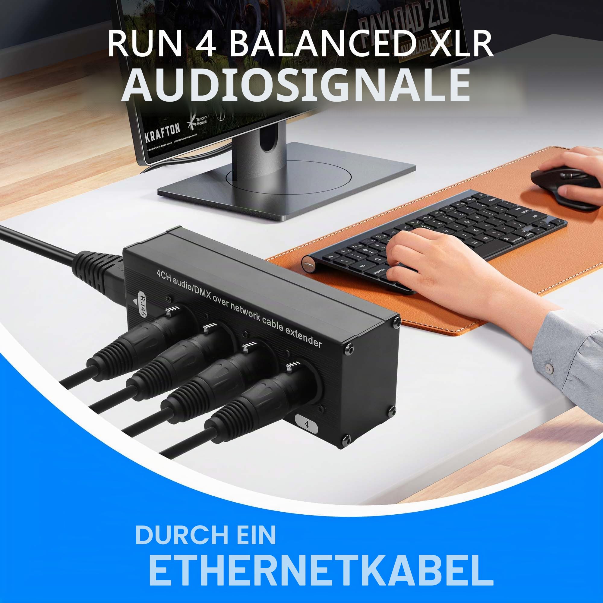 GINTOOYUN 2PCS 4-Kanal DMX XLR zu Ethernet Extender Male zu RJ45 Ethercon Kabel Multi Extender für Bühnenbeleuchtung und Home Recording Studio kompatibel